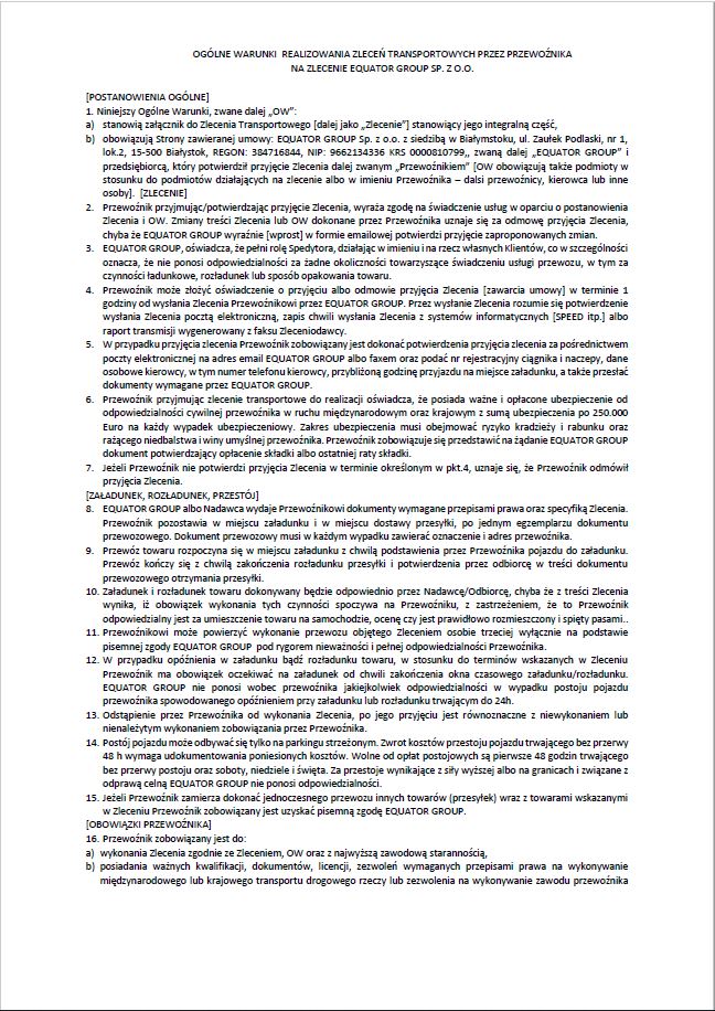 EQUATOR GROUP - Przewoźnik